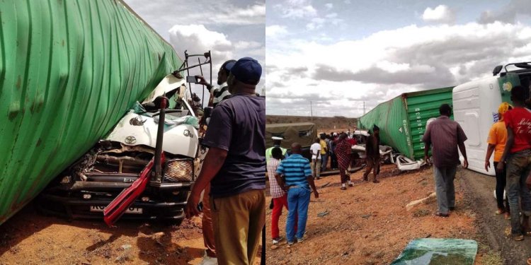 Trailer Crushes Van Full Of Tourists In Mombasa Road Accident [PHOTOS]