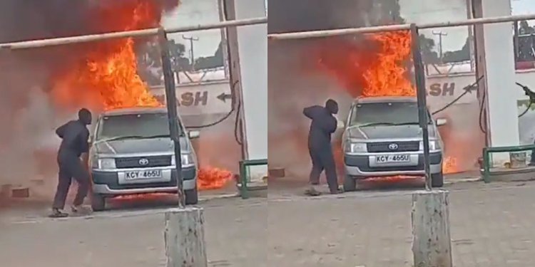 Probox Catches Fire While Fuelling At Petrol Station [VIDEO]
