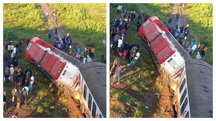 Train Bound For Kisumu Derails, Blocks Traffic Along Major Road [PHOTOS]