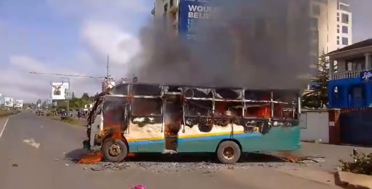 Azimio Protests: Goons Attack Bus Along Ngong Road Before Setting It On Fire [VIDEO]