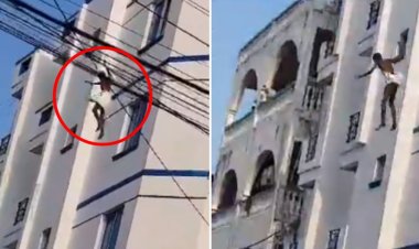 Man In Towel Captured Jumping From 5-Floor Mombasa Building [VIDEO]