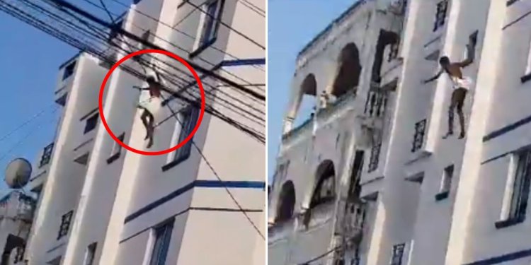Man In Towel Captured Jumping From 5-Floor Mombasa Building [VIDEO]